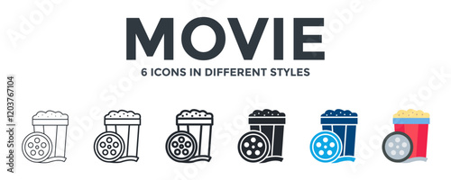 Movie Icon In Different Style Vector Illustration. Designed In Thin Line, Regular Line, Bold Line, Glyph, Color Fill, And Flat Style Can Be Used For Web