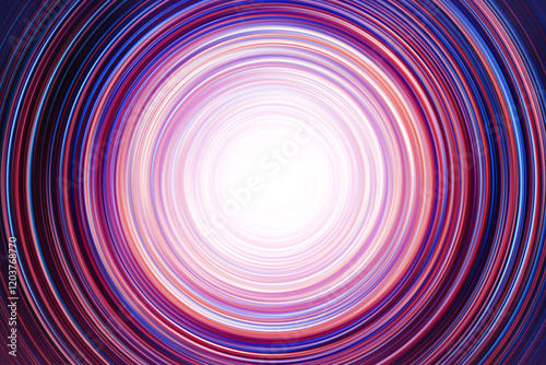 Pink purple neon rings in round texture. Glowing circular lines on a black backdrop. Vivid green luminescent vortex. Futuristic energy flow. Cosmic sun design. Glow circle effect.
