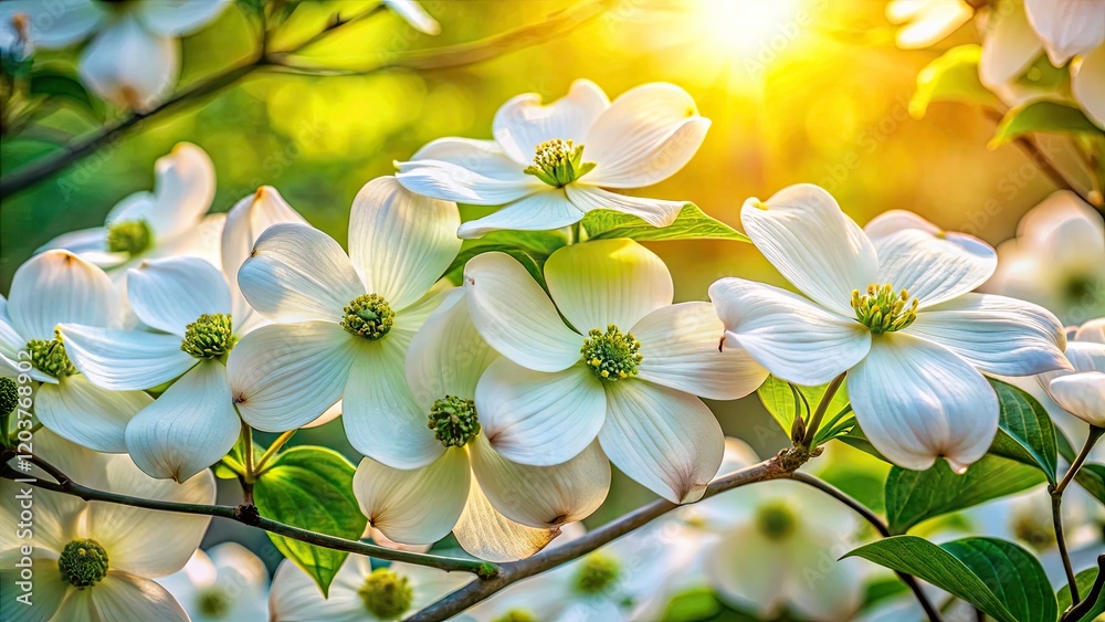 White Blooming Dogwoods in Springtime Outdoors - Nature's Beauty Captured in Close-Up Photography