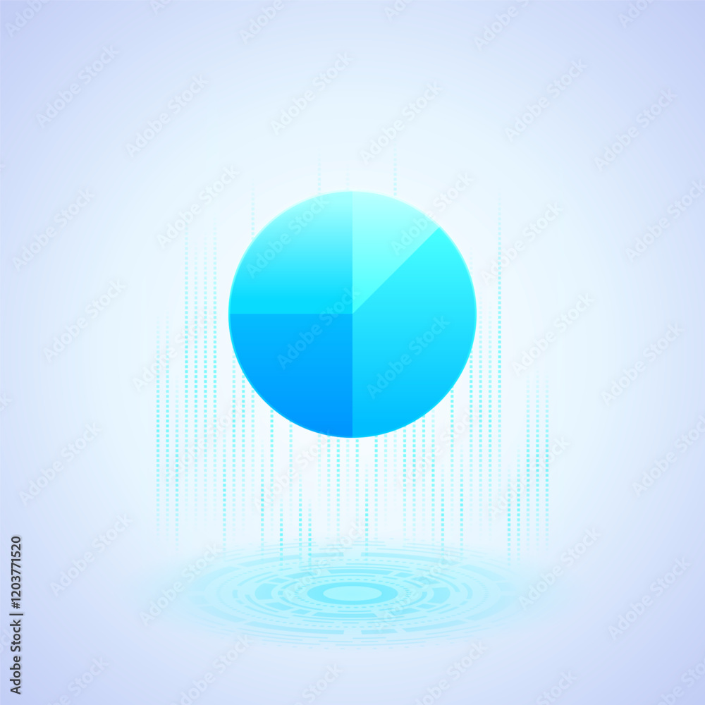Business icon of a three-dimensional pie chart with blue segments. Ideal for data visualization in business, marketing, and financial reports, highlighting analytic insights and performance metrics Business icon of a three-dimensional pie chart with blue segments. Ideal for data visualization in business, marketing, and financial reports, highlighting analytic insights and performance metrics