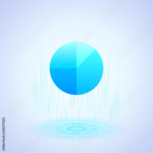Business icon of a three-dimensional pie chart with blue segments. Ideal for data visualization in business, marketing, and financial reports, highlighting analytic insights and performance metrics