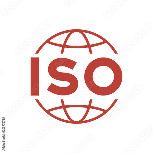 ISO red icon. Simple flat style. Certified, certificate, mark, quality, symbol, management, stamp, standard, approved concept. Vector illustration isolated. SVG