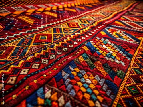 Low Light Moroccan Berber Kilim Rug Detail - Vibrant Texture & Pattern