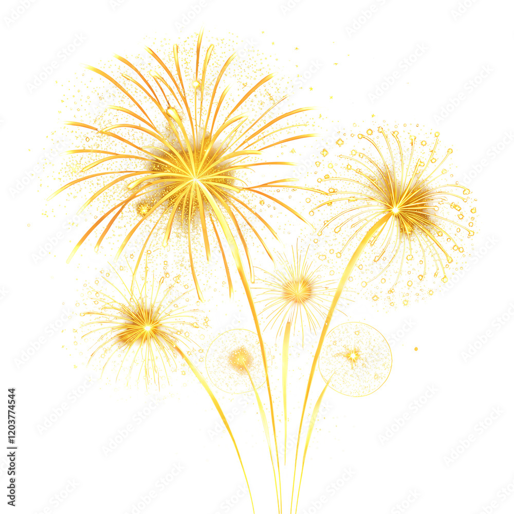Obraz premium Gold fireworks isolated on white background.PNG transparent.