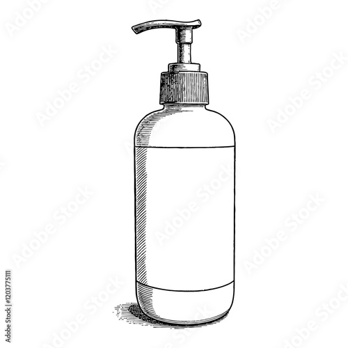Bleach Soap Bottle with Blank Label Detailed Black and White Outline Line Art Drawing