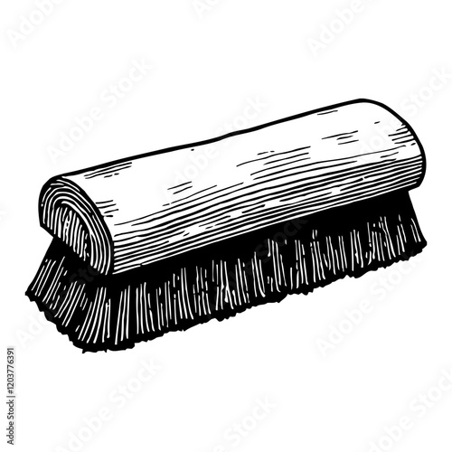 Detailed Scrub Brush Hand Drawn Black and White Outline Line Art Drawing Vector Illustration
