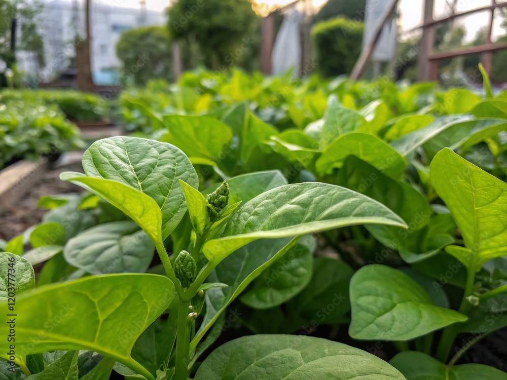 Obraz premium Lush Green Basella Alba Leaves in a Vibrant Home Garden