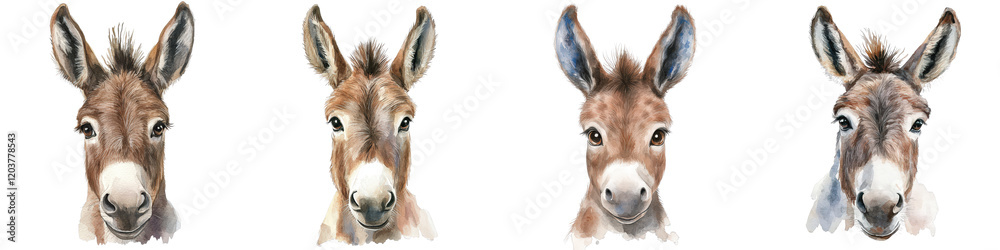 Charming Watercolor Clipart of an Expressive Donkey with Unique Stitched Details, Perfect for Various Creative Projects Charming Watercolor Clipart of an Expressive Donkey with Unique Stitched Details, Perfect for Various Creative Projects