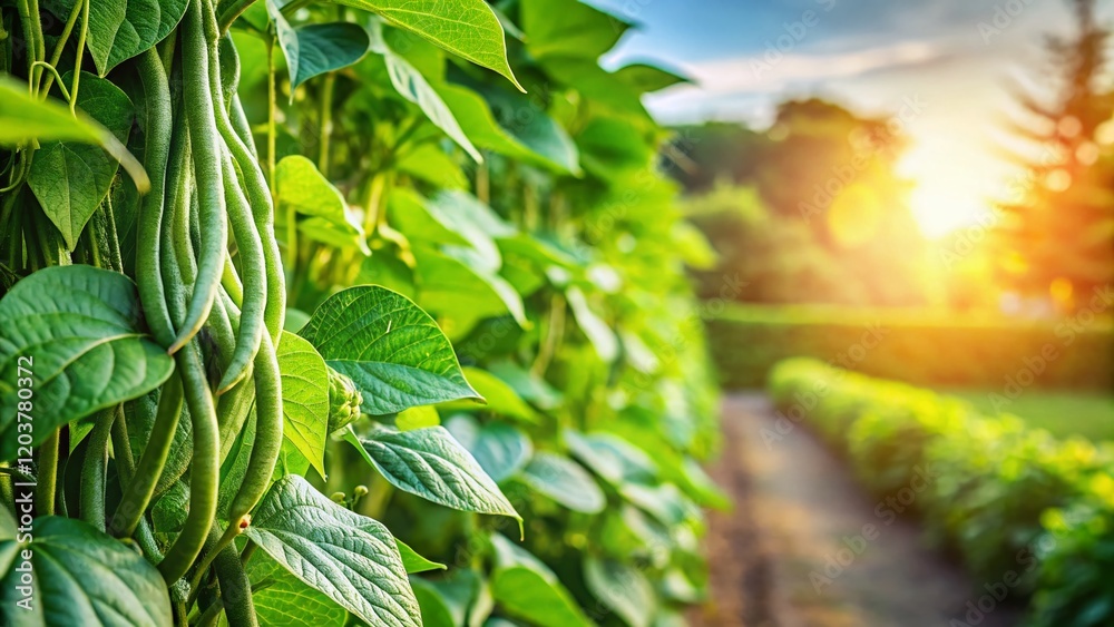 Obraz premium Lush Green Yardlong Beans Growing in a Home Garden - Abundant Harvest