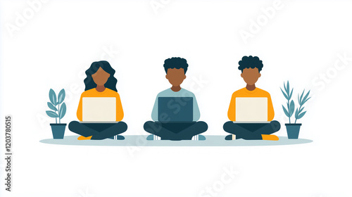 Illustration of remote learning using laptops