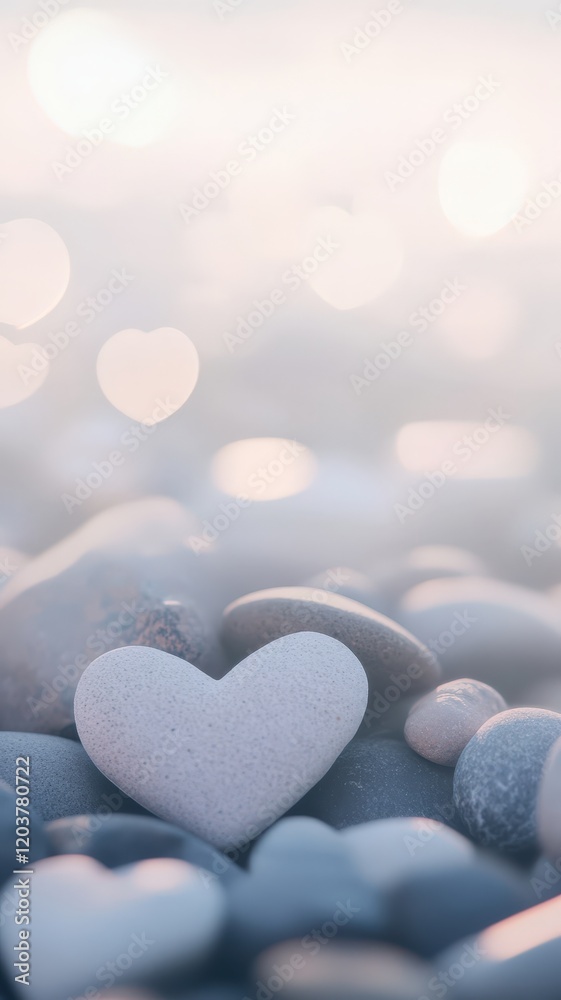 Obraz premium Pastel valentine heart shaped stones forming soft, romantic background symbolizing love and tender emotions against neutral surface