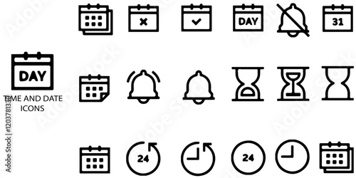 Time and date simple concept 32 colour icons set. Contains such date, month, year, day ETC .Vector illustration.