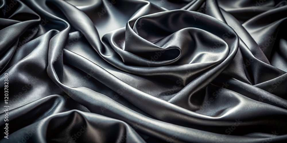 Fototapeta premium Luxurious Black Silk Fabric: Dramatic Waves & Grunge Texture - Stock Photo
