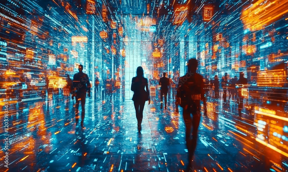 Fototapeta premium Nighttime Scenes: Privacy Challenges in a Tech-Driven City