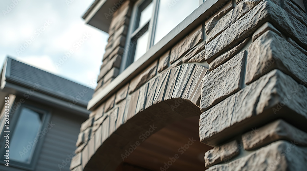 Fototapeta premium Modern House Exterior with Stone Arch: Architectural Design and Real Estate Photography