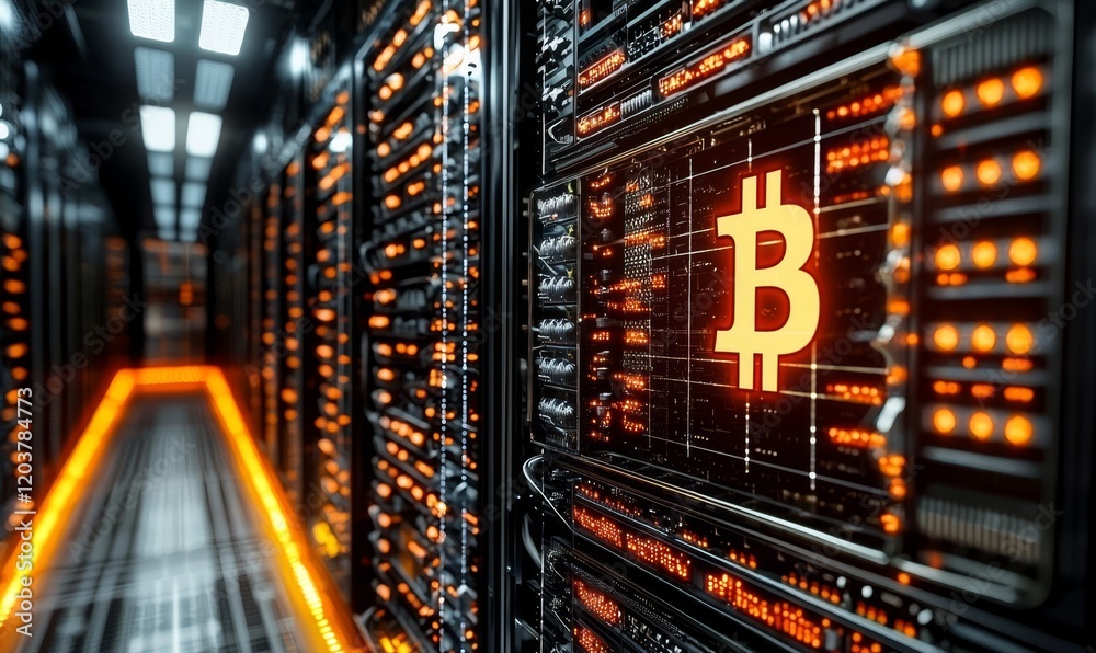 Obraz premium A digital overlay of the Bitcoin symbol illustrates the connection to cryptocurrency.
