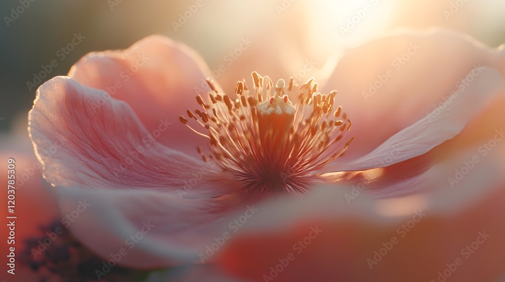Fototapeta premium Soft Pink Flower Blossom in Golden Sunlight