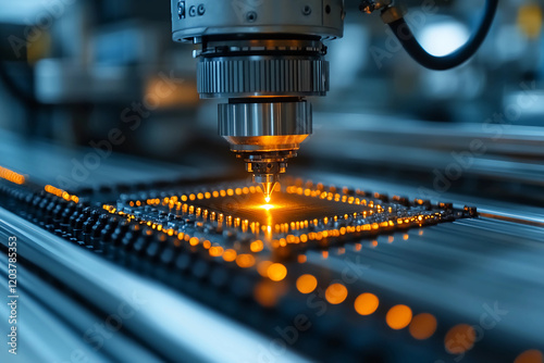 Semiconductor Die Illuminated by Laser Beams in a Futuristic High-Tech Laboratory photo