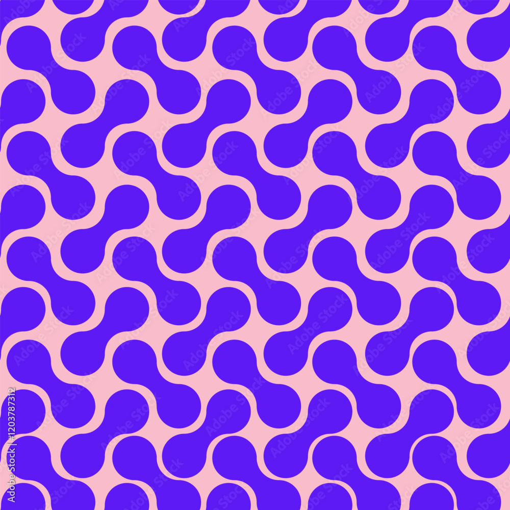 Vector seamless abstract pattern with blue elements on pink background
