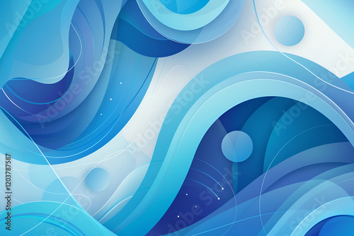 Blue Abstract Background with Curved Paper Shapes , Tranquil blue waves painting conveying calmness and serenity, suitable for soothing decor and creative project, abstract background in blue 


