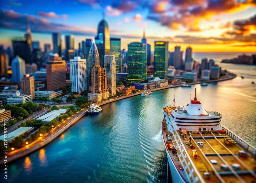 Fototapeta premium Macro Cityscape from Ship Deck: Urban Panorama at Sea