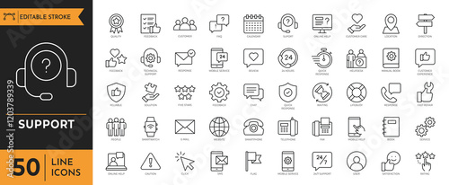 Support icon set. editable stroke. Vector illustration