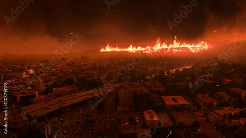 Wildfires devastate Los Angeles, engulfing the skyline in smoke and flames during the late afternoon