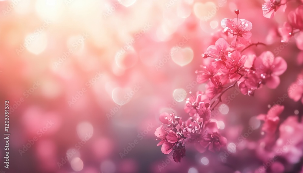 Pink Cherry Blossoms in Soft Focus with Heart-Shaped Bokeh Pink Cherry Blossoms in Soft Focus with Heart-Shaped Bokeh