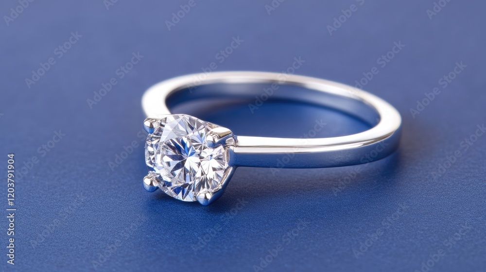 A luxury diamond ring placed on a gradient silver and navy background. A luxury diamond ring placed on a gradient silver and navy background.
