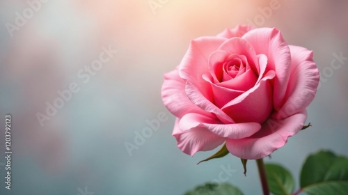 A Delicate Pink Rose Blossom, Softly Illuminated by Gentle Sunlight, a Symbol of Elegance and Beauty
