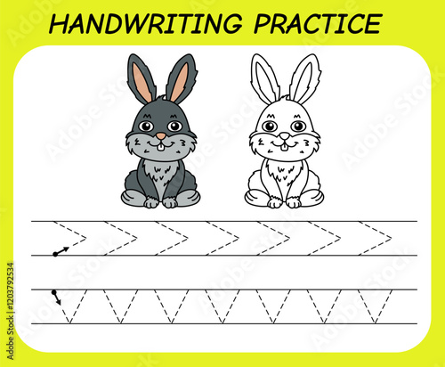 Handwriting practice sheet illustration drawing rabbit