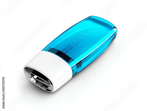 A thumb drive with a logofree design, ultrarealistic, blue and white, isolated on white background photo