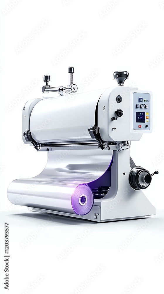 A laminating machine with a visible sheet being processed, photorealistic, white, isolated on white background A laminating machine with a visible sheet being processed, photorealistic, white, isolated on white background