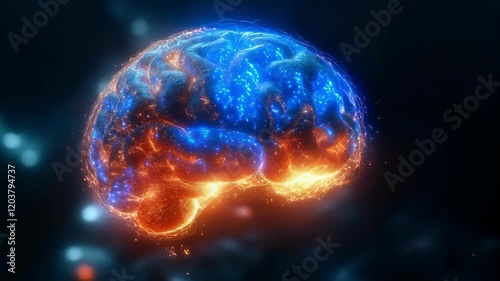 Glowing neural network brain animation with dynamic connections and energy flow