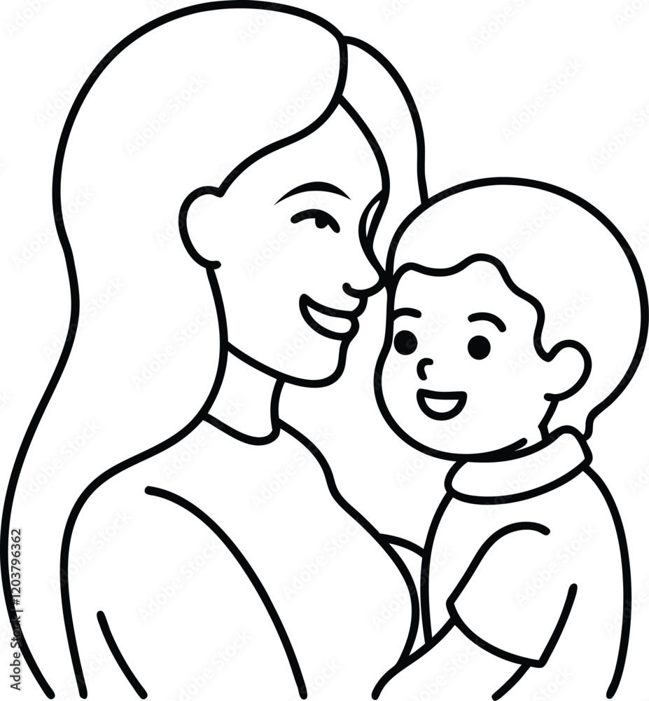 Coloring book a mother love her child line art illustration Coloring book a mother love her child line art illustration