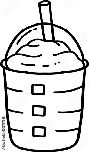 Ice coffee cup frappe takeaway outline doodle cartoon drawing