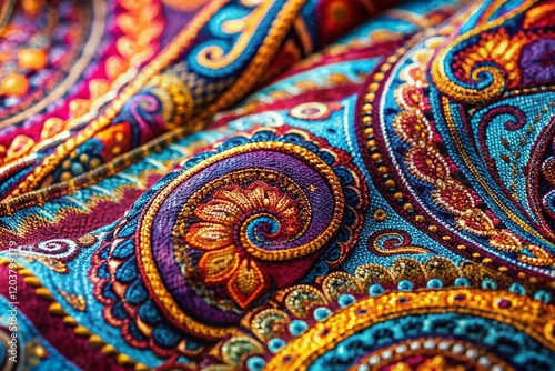 Macro Photography of Vibrant Varicolored Paisley Pattern - Intricate Textile Detail