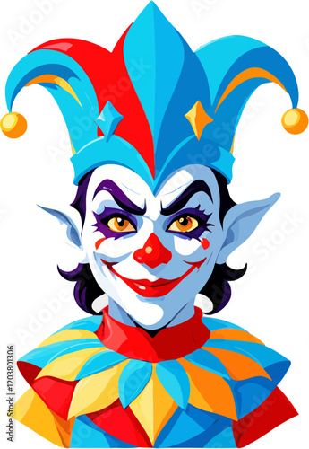 Colorful Smiling Jester Portrait Vector Illustration