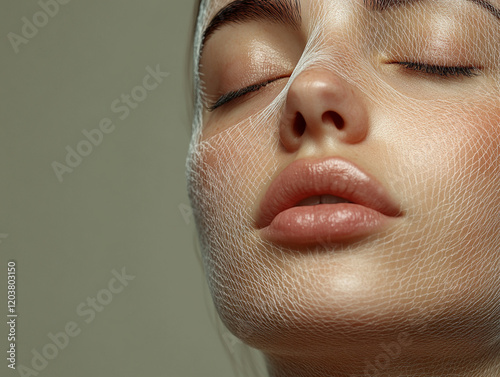 Captivating beauty with delicate mesh covering skin