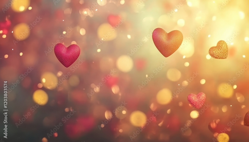 Romantic Valentine's Day Background with Sparkling Hearts and Golden Lights Romantic Valentine's Day Background with Sparkling Hearts and Golden Lights