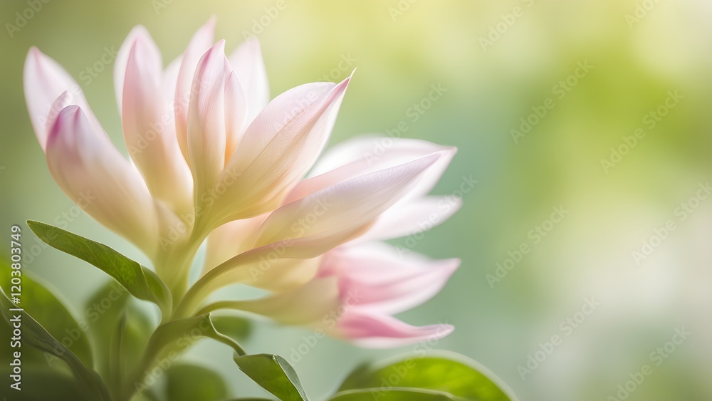 Soft focus image of delicate pink flower blossoms against a blurred green background. Soft focus image of delicate pink flower blossoms against a blurred green background.