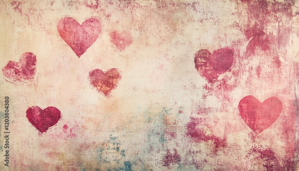 Fototapeta premium Romantic Vintage Hearts Background Texture