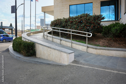 Large ramp for wheelchair users at the entrance. photo