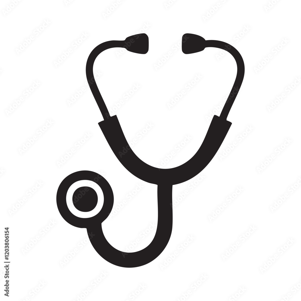A minimalist stethoscope icon crafted in flat style, symbolizing health and care. This versatile vector graphic is ideal for medical apps, websites, infographics, and healthcare branding, ensuring a p A minimalist stethoscope icon crafted in flat style, symbolizing health and care. This versatile vector graphic is ideal for medical apps, websites, infographics, and healthcare branding, ensuring a p