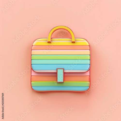 Vibrant Pastel Striped Bag Shaped Pin Icon with Minimal Background