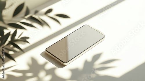 Obraz na płótnie Blank mockup template of a modern smartphone placed on a light neutral surface, surrounded by clean lines and subtle lighting. w salonie