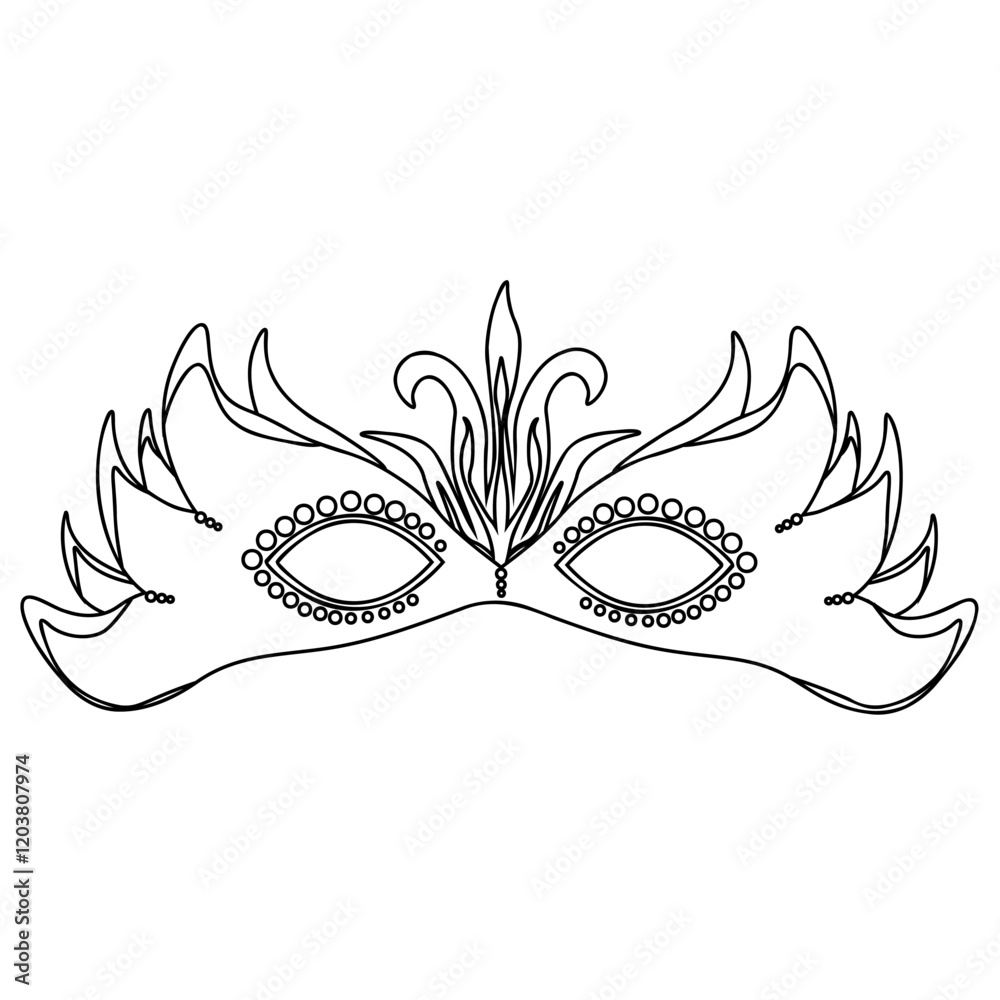 Outline mask for carnival, coloring page on the theme of Mardi Gras or Brazilian festival for activity or design