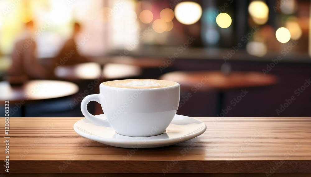 white coffee cup on wooden table in cafe white coffee cup on wooden table in cafe