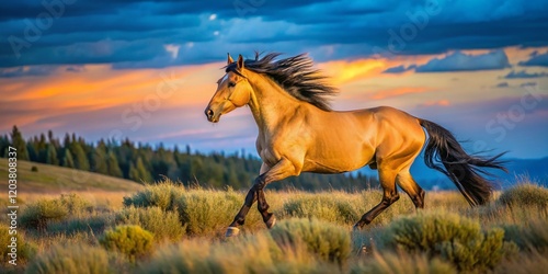 Majestic Buckskin Stallion at Pryor Mountain, Wyoming - Long Exposure Wild Horse Photography