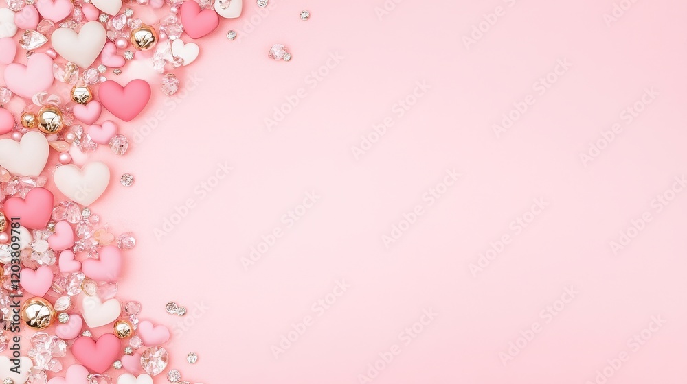 Pink and White Heart Sprinkles on Pastel Background
